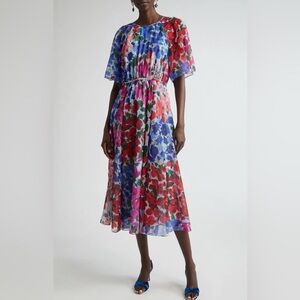 SOLD Carolina Herrera Floral Print Chiffon Midi Dress Size 6 $2500